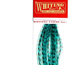 16 Grizzly/Teal Whiting Farms Fashion Pack Hair Feather Extensions with 3 Free Crimp Beads
