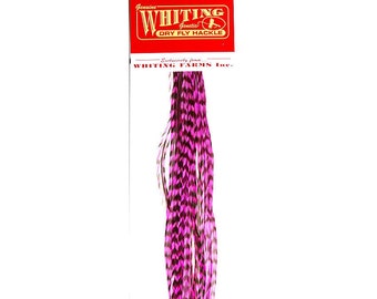 16 Grizzly/Pink Whiting Farms Fashion Pack Hair Feather Extensions with 3 Free Crimp Beads