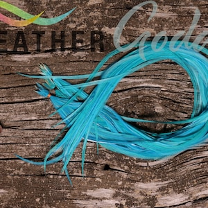 6 Turquoise Feather Hair Extensions with 3 FREE Crimp Beads