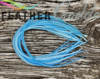 Big Sky Blue Feather Hair Extensions with 3 Free Crimp Beads