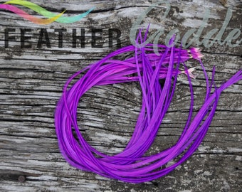 6 Electric Purple Feather Hair Extensions with 3 FREE Crimp Beads