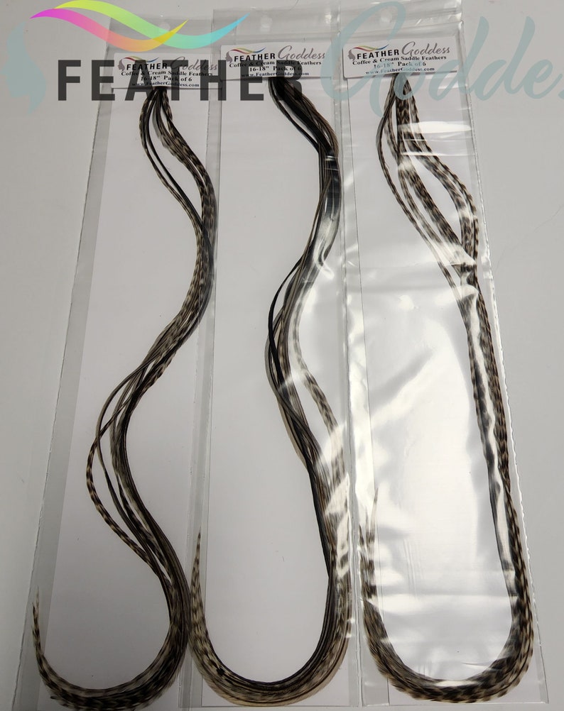 6 Coffee and Cream, XXXL Premium Feather Hair Extensions with 3 Free Crimp Beads image 4