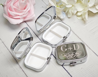 Personalized Stainless Steel Pill Case, Laser Engraved Two-Compartment Metal Pill Box