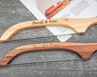Custom wooden bow-shaped bread knife, Valentine's Day gift, baguette bow saw