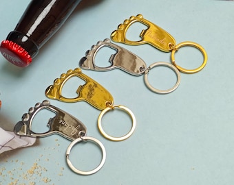 Abridor de biberones personalizado con forma de pie de bebé, regalo para nuevos padres grabado con láser, recuerdo para baby shower, regalo de bautizo dorado o plateado.