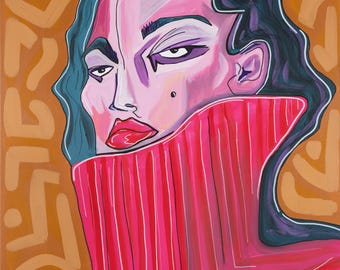 Kunstdruk "Crimson Confidence" - Modern pop-artkunstwerk (Print on Demand)