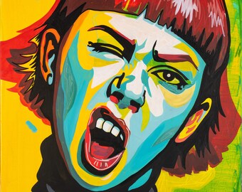 Luide expressie - Handgeschilderd acrylportret op canvas | Modern pop-art kunstwerk, origineel uniek stuk