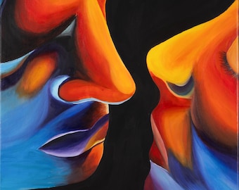 Als kleuren elkaar raken - Origineel acryl schilderij | Emotioneel abstract portret | Moderne wandkunst van dila.vin studio