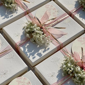 Embossed Floral Wedding Favor Box: Ivory & Gold Luxury Gift Packaging