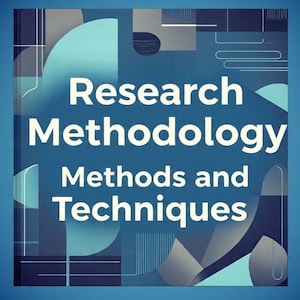 May include: A book cover with the title "Research Methodology Methods and Techniques" in white text. The background features geometric shapes in shades of blue, teal, and gray, creating a modern and abstract design. The overall aesthetic is clean and professional.