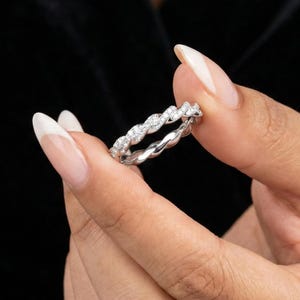Twisted Moissanite Eternity Band 925 Sterling Silver Rope Stackable Ring