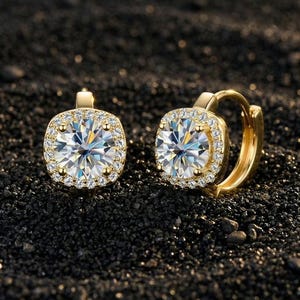 Moissanite Hoop Ohrringe D Color VVS1 925 Sterling Halo Huggies Pushbacks