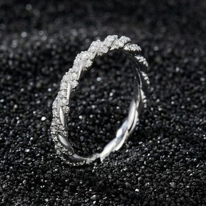 Twisted Moissanite Full Eternity Band Ring 925 Sterling Silver Rope Stackable Wedding Band