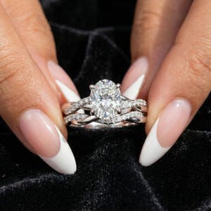 Oval Moissanite Bridal Ring Set 925 Silver Infinity Twist Wed Band Women