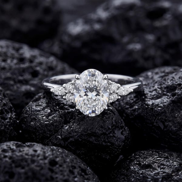 Oval Cut Moissanite Wedding Ring 925 Sterling Silver Three-Stone Handmade Jewelry Gift for Her