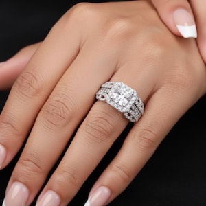 Princess Cut 3CT CZ Sterling Silver Wedding Ring Set