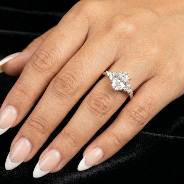 Oval Cut Moissanite Wedding Ring 925 Sterling Silver Three-Stone Handmade Jewelry Gift for Her