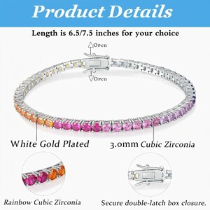 Rainbow Gradient Tennis Bracelet, 3mm Cubic Zirconia, Gold or Silver Tone image 9