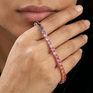 Rainbow Gradient Tennis Bracelet, 3mm Cubic Zirconia, Gold or Silver Tone image 2
