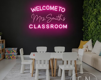 Benutzerdefinierte Lehrer Name Leuchtreklame Lehrer Name LED Neonlicht Klassenzimmer Dekor Lehrer Willkommensschild Geschenk für Lehrer Türschild Schild