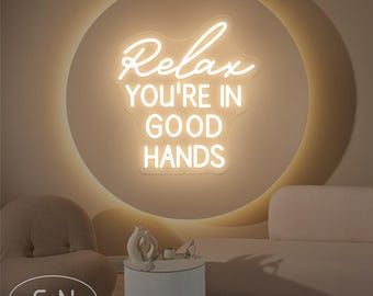 Enseigne néon Vous êtes entre de bonnes mains, Enseigne LED pour salon de spa, Enseigne commerciale de salon de coiffure, Décoration de salon de beauté, Décoration de studio de spa, Cadeau pour coiffeur