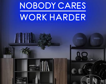 Personne ne s'en soucie de travailler plus dur Enseigne au néon pour salle de sport à domicile Néon Citations motivantes Enseigne inspirante Bureau de remise en forme Décoration murale pour amateurs de sport, Cadeaux