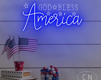 Que Dieu bénisse l'Amérique Enseigne au néon 4 juillet enseigne néon USA enseigne au néon Independence Day enseigne néon patriotique décoration murale Amérique