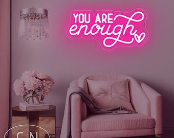 Enseigne néon You Are Enough, Enseigne néon pour salon de beauté, Néon LED pour salon de beauté personnalisé, Art mural inspirant, Décoration amour-propre, Décoration de spa