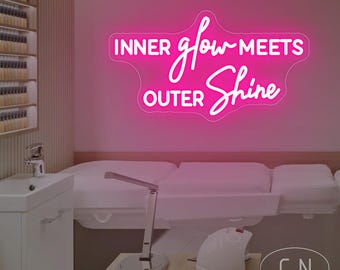 Inneres Glow trifft äußeres Leuchten Leuchtreklame Schönheitssalon Dekor Kosmetikerin Wandkunst Inner Glow Neon Sign Spa Decor Spa Studio Wall Decor