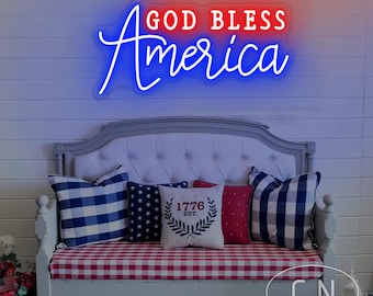 God bless America Neon Sign 4th of July Neon Sign USA Neon Sign Independence Day Sign Patriotic Sign America Wall Decor