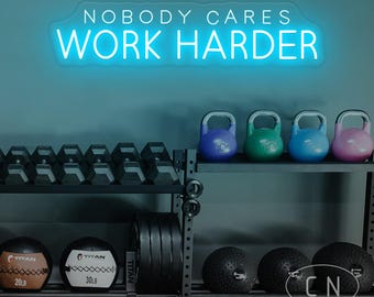 Personne ne se soucie de travailler plus dur enseigne au néon citations motivantes lumière néon inspirant bureau salle de sport enseigne au néon remise en forme décoration murale cadeau pour amateur de sport