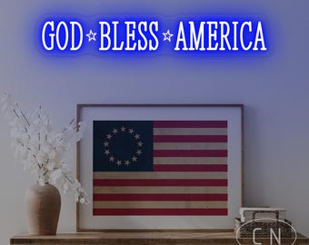 Enseigne au néon God Bless America, 4 juillet, néon, joyeux jour de l'indépendance, décoration murale, décoration murale, enseigne murale patriotique