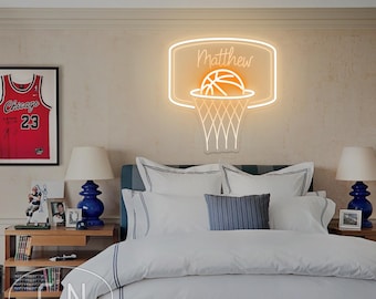 Benutzerdefinierte Basketball Hoop Name Neon Schild, Basketball Name Neon Schild, Jungen Schlafzimmer Name LED Neonlicht, personalisierte Geschenke, Basketball Spieler Geschenke