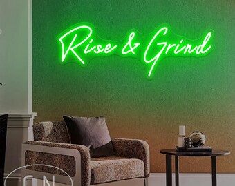 Rise and Grind Leuchtreklame, benutzerdefiniertes Fitnessstudio LED-Schild, motivierende Leuchtreklame, Fitness-Zitat-Dekor, GYM-Wand-Kunst-Dekor, Trainingsraum-Neon-Kunst