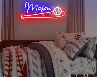 Custom Name Baseball Neon Sign,Baseball Name Neon Light,Sports Birthday Party Decor,Man Cave Kids Room Decoration,Baseball Gifts