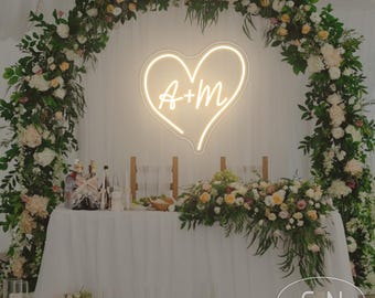 Benutzerdefinierte Initialen Hochzeit Neon Schild, Initialen Herz LED Neon Schild, Neonlicht Wand Dekor, Hochzeit Kulisse, Verlobung Dekorationen