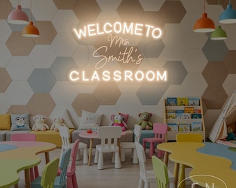 Benutzerdefinierte Lehrer Name Leuchtreklame Lehrer Name LED Neonlicht Willkommen Klassenzimmer Dekor Lehrer Willkommensschild Geschenk für Lehrer
