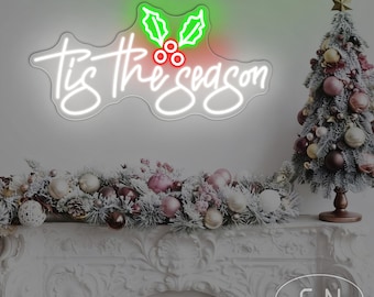Tis The Season Holly Neon Sign,Merry Christmas Winter Season Neon Sign,Winter Season Holiday Party Decor,Christmas Gift