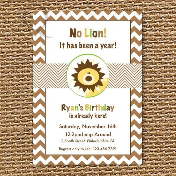 Lion Invitation, Jungle Birthday, Printable Invitation, Safari Invitation, Custom Invitation, Baby Shower, Chevron Invitation, 1st Birthday Il_570xn
