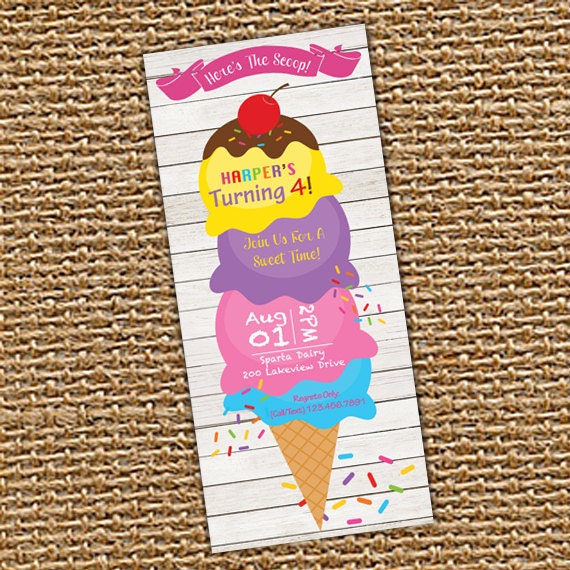 Ice Cream Invitation, Ice Cream Birthday, Ice Cream Party, Ice Cream Social, Printable Invite, Ice Cream Theme, Girl Birthday, Boy Birthday Il_570xn