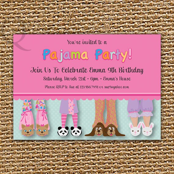 Pajama Party Printable Invitation, Pancakes and Pajamas, Slumber Party, Sleepover Invite, Birthday Invitation, Girl Birthday, Custom Invite Il_570xn