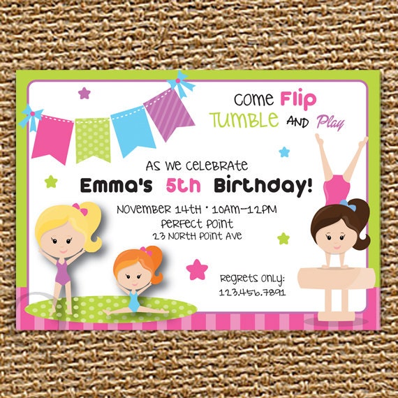Gymnastics Birthday, Gymnastic Invitation, Printable Invitation, Gymnastics, Girl Birthday, Gymnastics Party, Custom Invitation, DIY Il_570xn