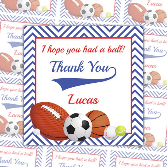 Printable Sports Thank You Tags Sports Favor Tags Custom | Etsy