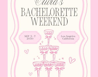 Plantilla editable de itinerario de fin de semana de despedida de soltera – Canva – Tema champán rosa y crema