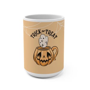 Halloween Ghost Pumpkin Mug, Trick or Treat Ceramic Coffee Cup, Spooky Beverage Holder, Autumn Gift for Friends, Halloween Decor