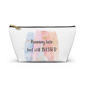 Blessed Print Accessory Pouch, Makeup Bag, Christian Toiletry Bag, Faith-Based Gift, Pastel Color Design