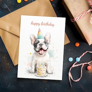 French Bulldog Birthday Card: Frenchie Puppy Art Print (Digital Download)