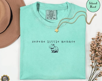 Comfort Colors Funny Capybara Shirt, Serene Little Menace, Weirdcore Viral Meme Tee