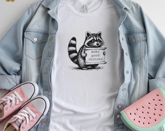 Camiseta infantil de mapache, camiseta gráfica "Toma buenas decisiones", camiseta divertida de animales para jóvenes.