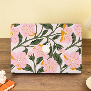 Pink Flower Painting Macbook Hard Protective Case for 2025 New Macbook M4 Air 15 13 11 Macbook Pro 16 15 14 13 inch M2 M3 2024 Laptop Cover